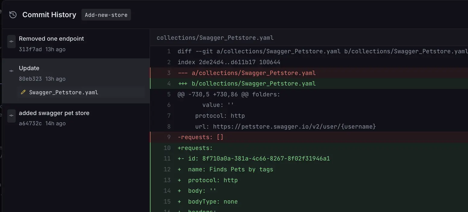 Two-way sync status showing collection changes being tracked and synced with Git repository
